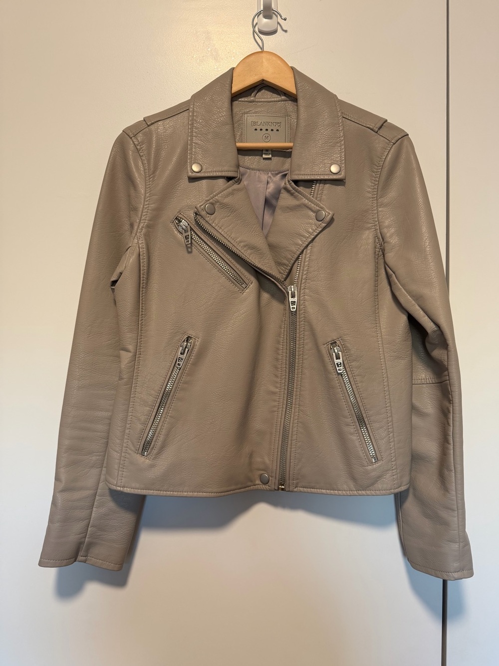 Blank NYC Taupe Faux Leather Moto Jacket